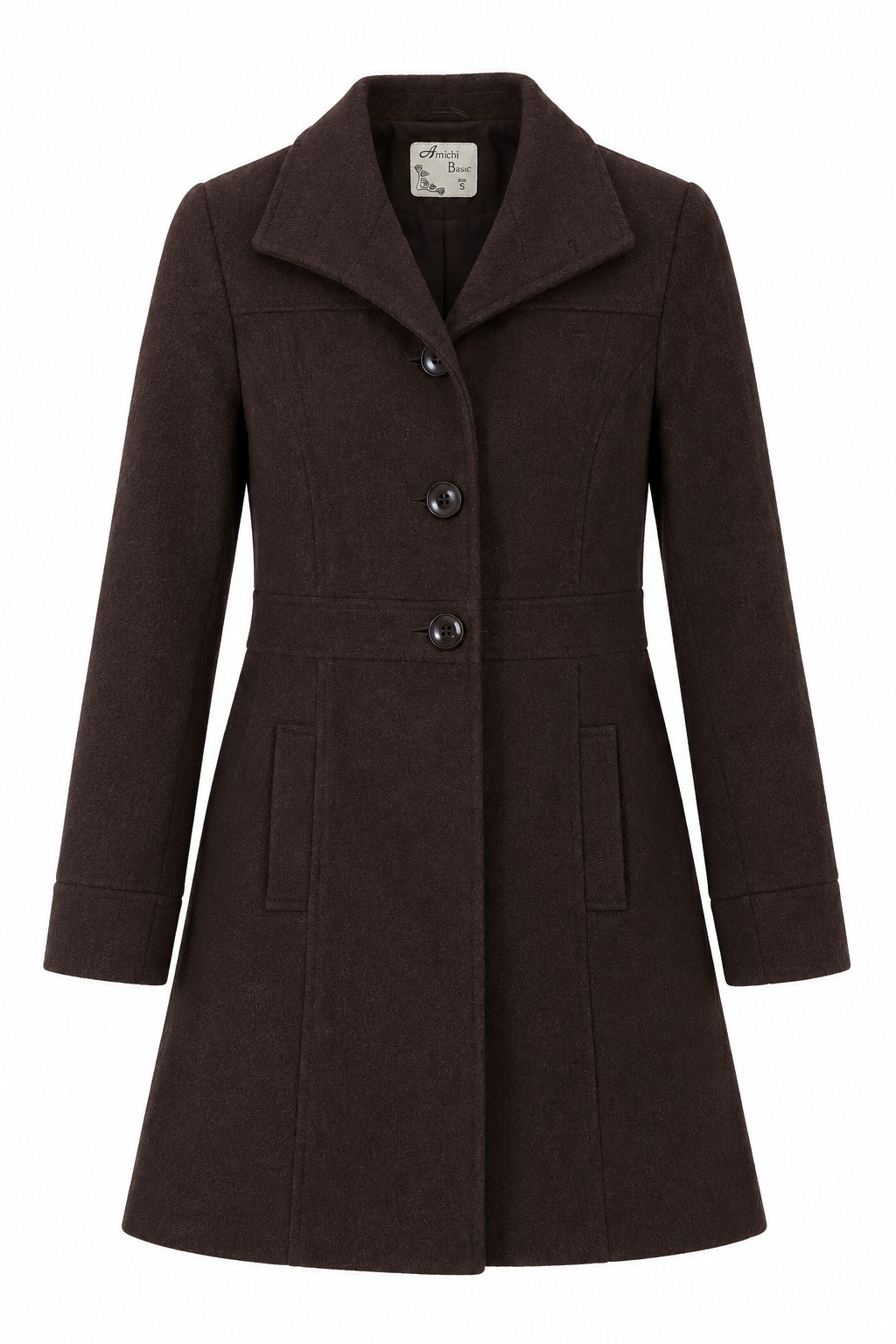Amichi Chocolate Brown Coat, front view